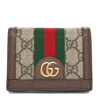 GUCCI GG Supreme Monogram Textured Dollar Calfskin Web Ophidia Card Case Beige New Acero