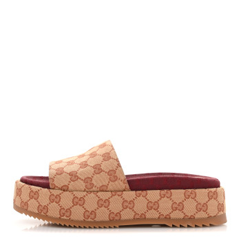 GUCCI Canvas GG Monogram Angelina Platform Slide Sandals 40 Beige Ruggine