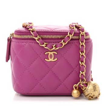 CHANEL Lambskin Quilted Pearl Crush Mini Vanity Case With Chain Purple