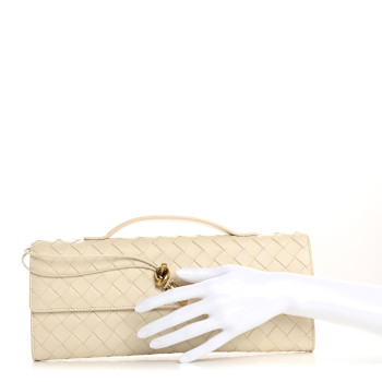 BOTTEGA VENETA Nappa Intrecciato Long Andiamo Top Handle Clutch Sea Salt