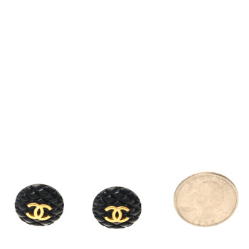 CHANEL Enamel Quilted CC Clip On Earrings Black Gold