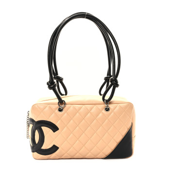 CHANEL Calfskin Quilted Large Cambon Bowler Beige Black