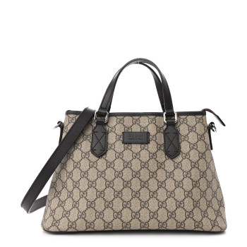GUCCI GG Supreme Monogram Small Zippered Tote Dark Brown