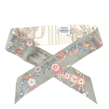 HERMES Silk Brides De Gala En Fleurs Twilly Vert Amande Rose