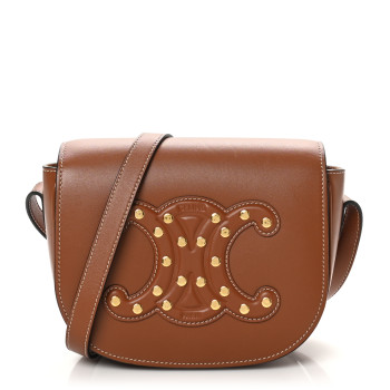 CELINE Smooth Calfskin Studded Cuir Triomphe Folco Crossbody Bag Tan
