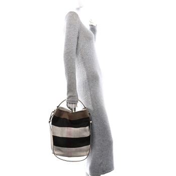 BURBERRY Canvas Mega Check Medium Susanna Hobo White