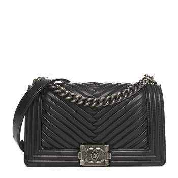 CHANEL Lambskin Pleated Medium Boy Flap Black