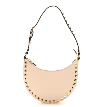 VALENTINO GARAVANI Grainy Calfskin Mini Rockstud Hobo Ivory
