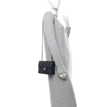 CHANEL Caviar Quilted Mini Sweet Classic Flap Navy Blue