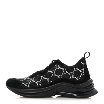 GUCCI Tela Retino Mesh Crystal Suede GG Monogram Womens Gucci Run Sneakers 37 Black Silver