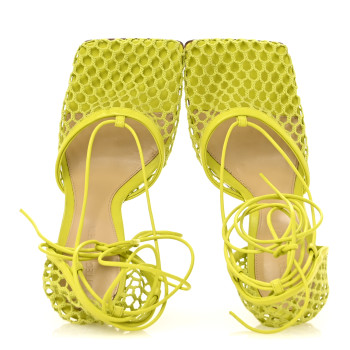 BOTTEGA VENETA Mesh Nappa Stretch Ankle Tie Sandals 39 Kiwi