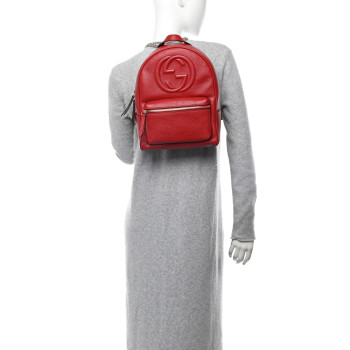 GUCCI Pebbled Calfskin Soho Chain Backpack Hibiscus Red