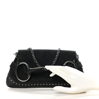 GUCCI Monogram Studded Horsebit Clutch Black