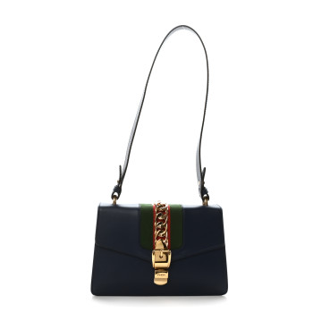 GUCCI Calfskin Small Sylvie Shoulder Bag Blue Agata