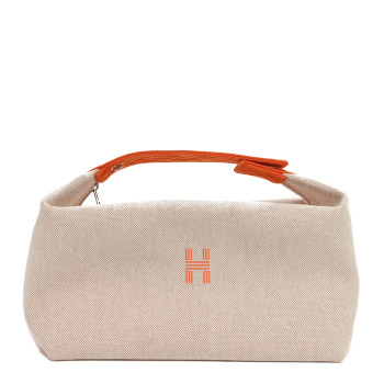 HERMES Canvas Large Bride-A-Brac Pouch Natural Orange