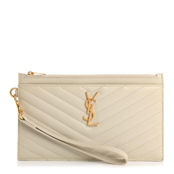 SAINT LAURENT Grain De Poudre Chevron Monogram Large Bill Pouch Blanc Vintage