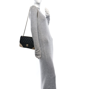 CHANEL Calfskin Quilted Rock The Corner Flap Black