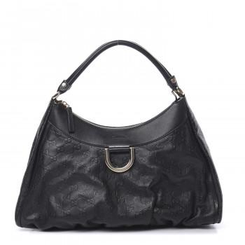 GUCCI Guccissima Large D Gold Ring Hobo Black