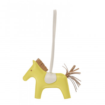 HERMES Milo Lambskin Grigri Rodeo Horse Bag Charm MM Lime Sesame Craie