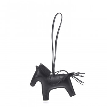 HERMES Milo Lambskin Grigri Rodeo Horse Bag Charm MM So Black