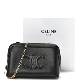 CELINE Smooth Calfskin Cuir Triomphe Clutch on Chain Black