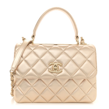 CHANEL Metallic Lambskin Quilted Small Trendy CC Flap Dual Handle Bag Gold