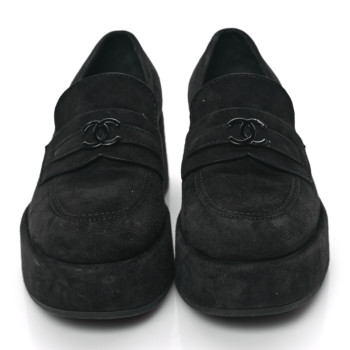 CHANEL Suede CC Platform Loafers 36.5 Black