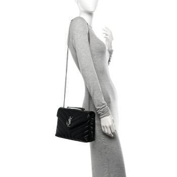 SAINT LAURENT Calfskin Y Quilted Monogram Small Loulou Chain Satchel Black