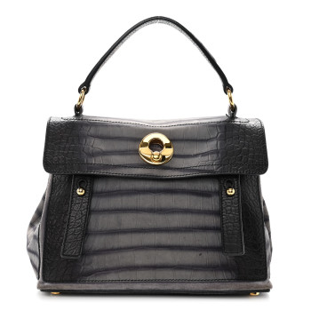 SAINT LAURENT Nubuck Calfskin Crocodile Embossed Small Muse Two Grey