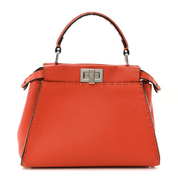 FENDI Cuoio Romano Selleria Mini Peekaboo Iconic Satchel Dark Orange