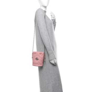 GUCCI Calfskin Matelasse Mini GG Marmont 2.0 Bucket Bag Wild Rose