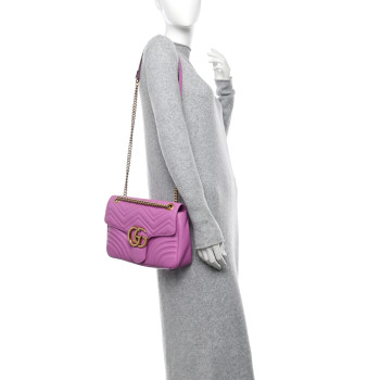 GUCCI Calfskin Matelasse Medium GG Marmont Shoulder Bag Candy Mousse