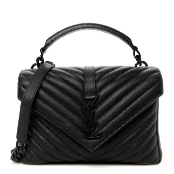 SAINT LAURENT Sheepskin Matelasse Chevron Monogram Monochrome Medium College Bag Black