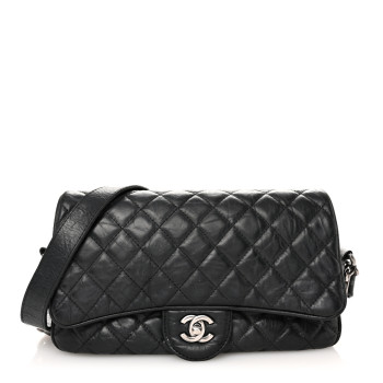 CHANEL Crumpled Calfskin Quilted Medium Casual Rock Flap Black