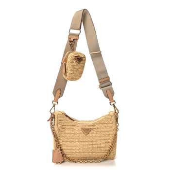 PRADA Yarn Raffia Effect Crochet Re-Edition 2005 Shoulder Bag Naturale