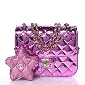 CHANEL Mirror Calfskin Metallic Calfskin Quilted Hollywood Boulevard Flap With Coin Purse Light Purple