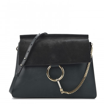CHLOE Suede Calfskin Medium Faye Shoulder Bag Intense Green