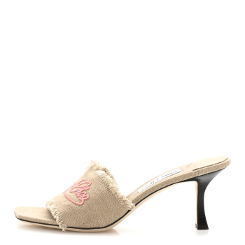 JIMMY CHOO Canvas Frayed Alexia 70 Mules 41 Beige