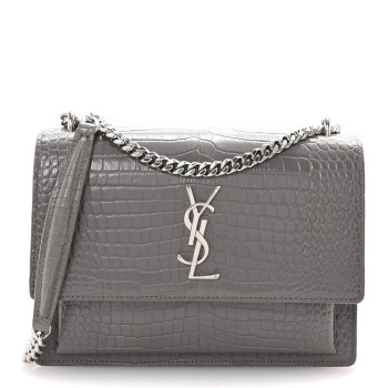 SAINT LAURENT Calfskin Crocodile Embossed Medium Monogram Sunset Fog