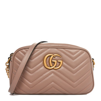 GUCCI Calfskin Matelasse Small GG Marmont Chain Shoulder Bag Porcelain Rose