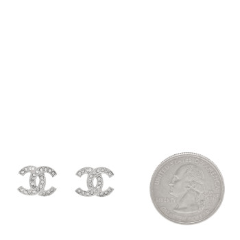 CHANEL Crystal Mini Timeless CC Earrings Silver