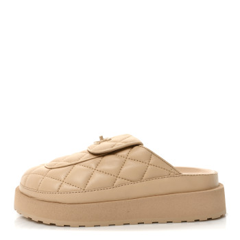 CHANEL Lambskin Quilted CC Turnlock Mules  36 Beige