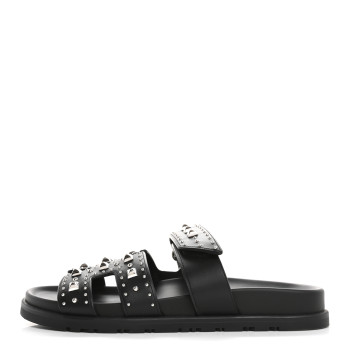 HERMES Calfskin Medor Studded Womens Chypre Sandals 39.5 Black