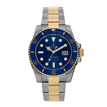 ROLEX Stainless Steel 18K Yellow Gold 40mm Submariner Date Watch Royal Blue 116613LB