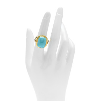 ELIZABETH LOCKE 18K Yellow Gold Diamond Turquoise Sleeping Beauty Ring 53 6.25