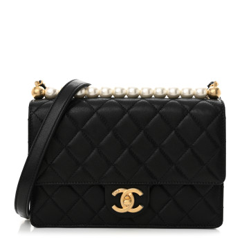 CHANEL Goatskin Quilted Small Chic Pearls Flap Black