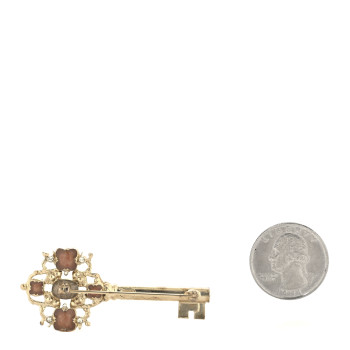 CHANEL Gripoix Poured Glass Pearl Key Brooch Gold Pink