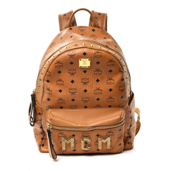 MCM Visetos Studded Medium Stark M Logo Collection Backpack Cognac