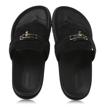HERMES Suede Goatskin Womens Empire Sandals 38 Black