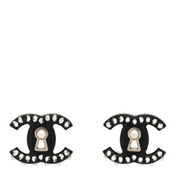 CHANEL Resin Crystal Pearl CC Earrings Black